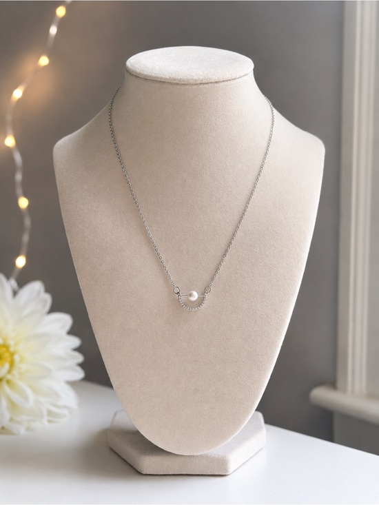 unbrand Jewelry - Silver Pearl Pendant Necklace Minimalist Dainty Chain Elegant Gift